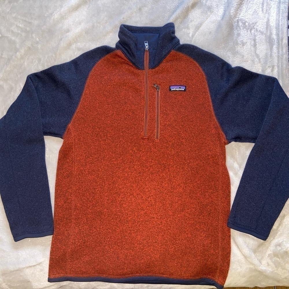Patagonia Better Sweater 1/4 Zip Fleece Pullover Men’s Small Blue Orange